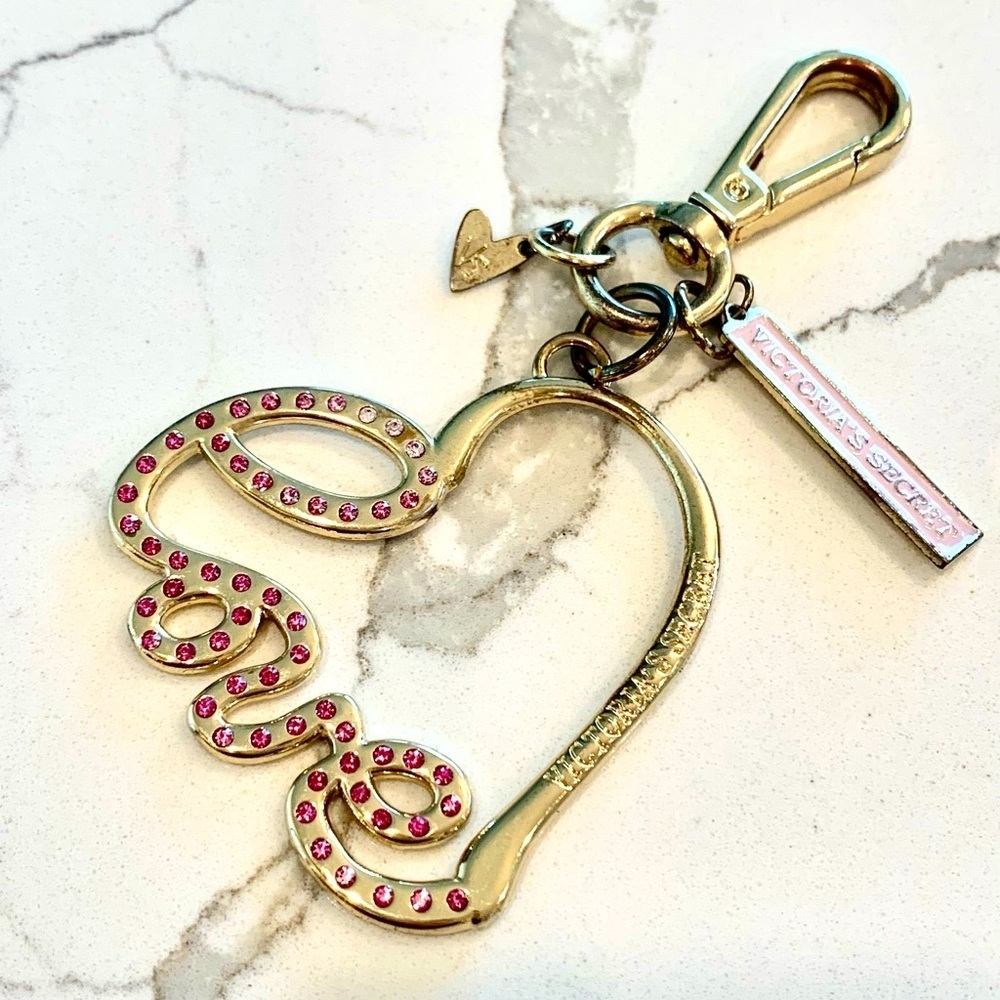 Vintage Gold Heart-Shaped Love Rhinestone Encrusted Keychain Keyfob